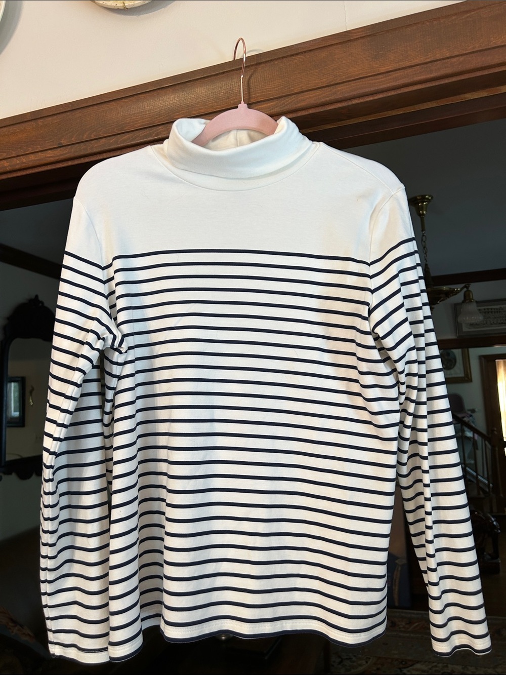 croft & barrow White Turtleneck Sweater with Navy Stripes